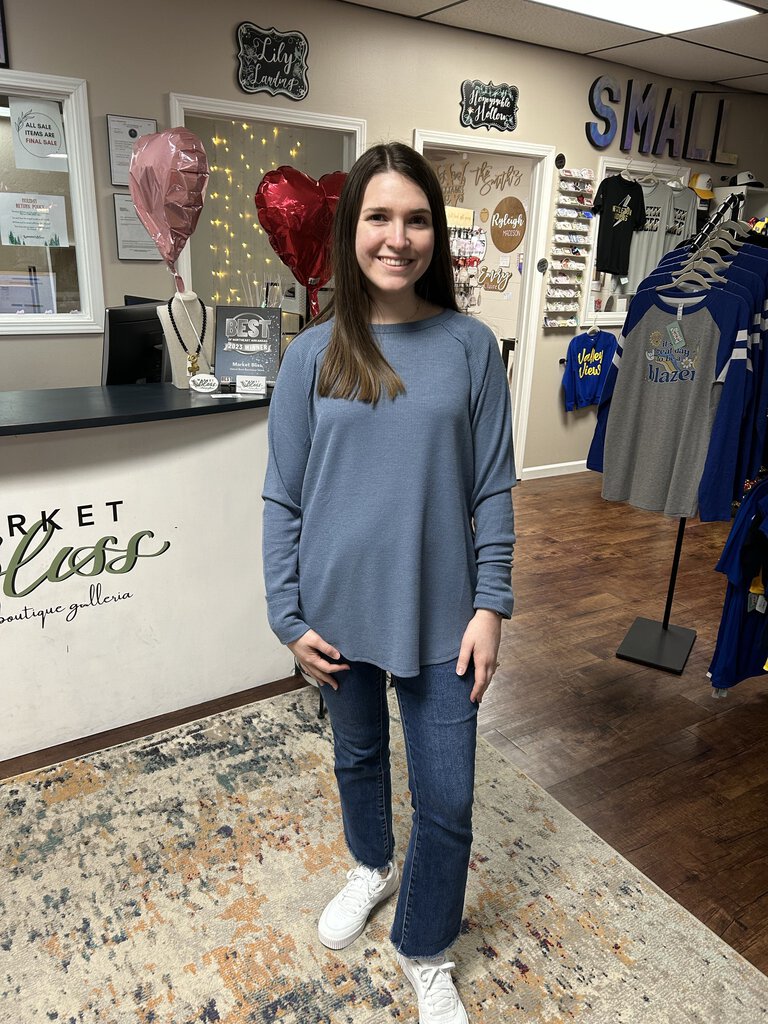 Dusty Blue Waffle Long Sleeve Top