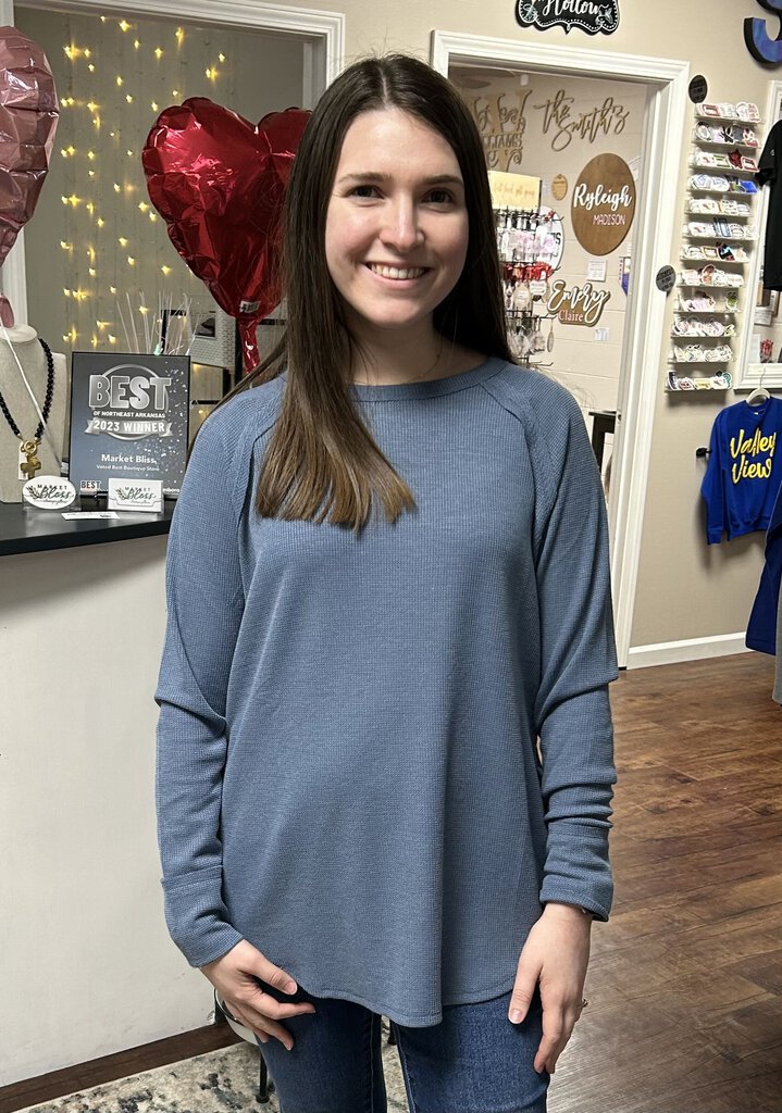 Dusty Blue Waffle Long Sleeve Top