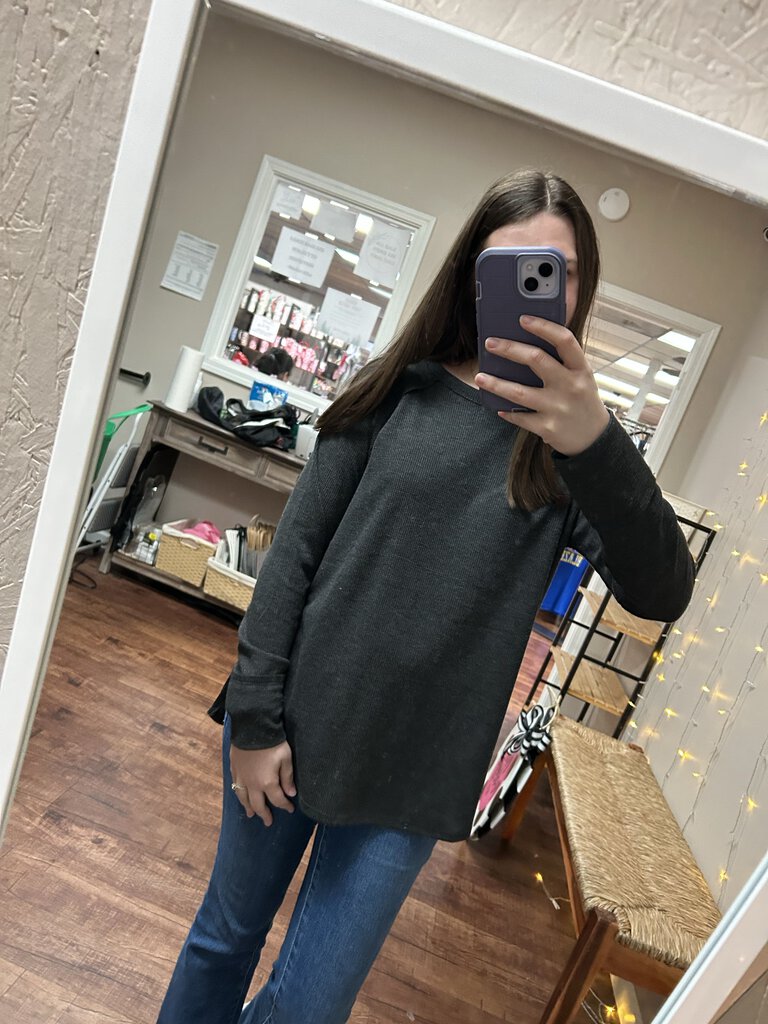 Black Waffle Long Sleeve Top