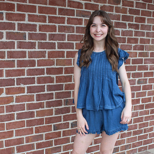 Denim Pleated Blouse
