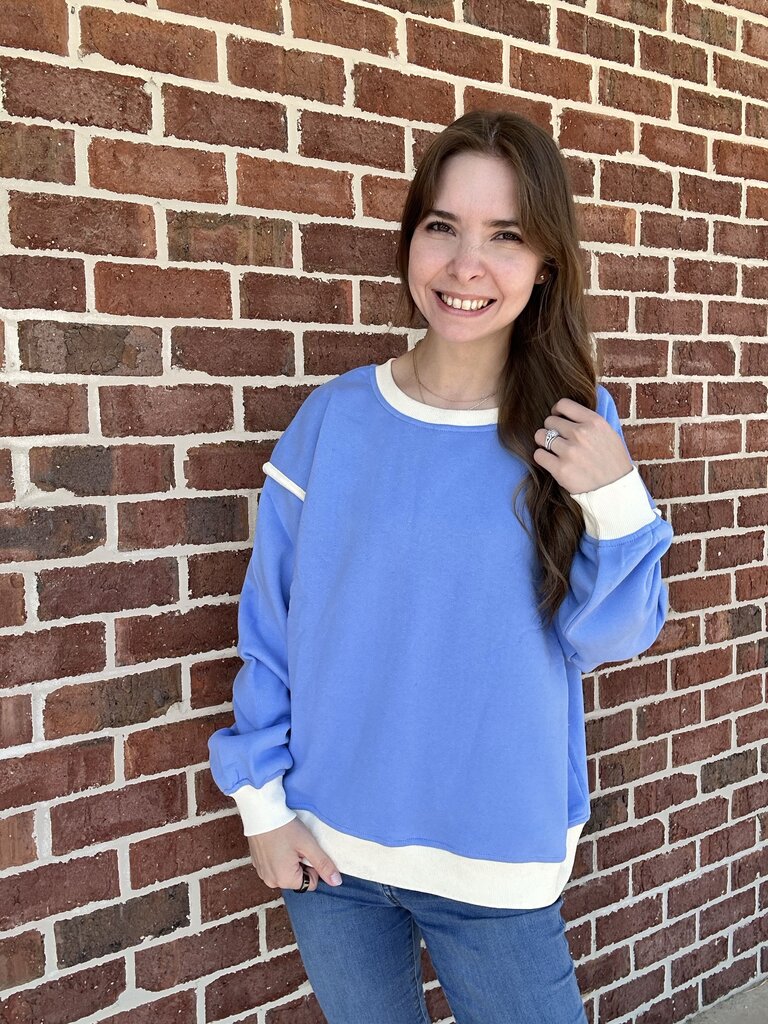 Cornflower Blue Piping Detail Sweatshirt