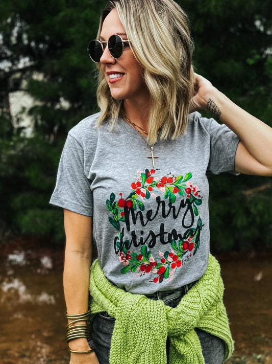 Merry Christmas Wreath Tee