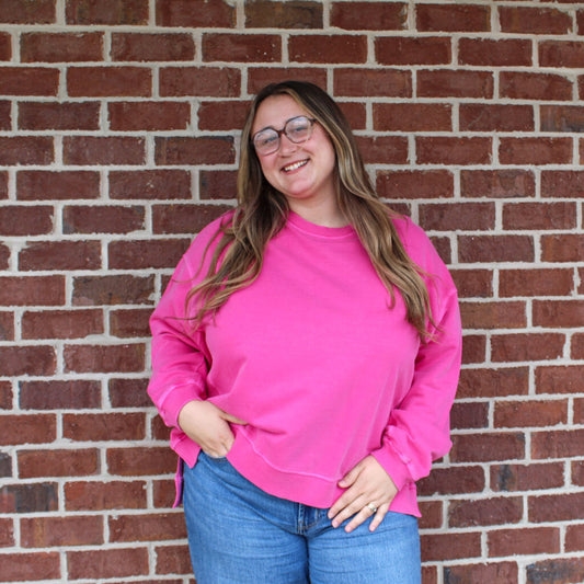 Hot Pink Slit Pullover PLUS