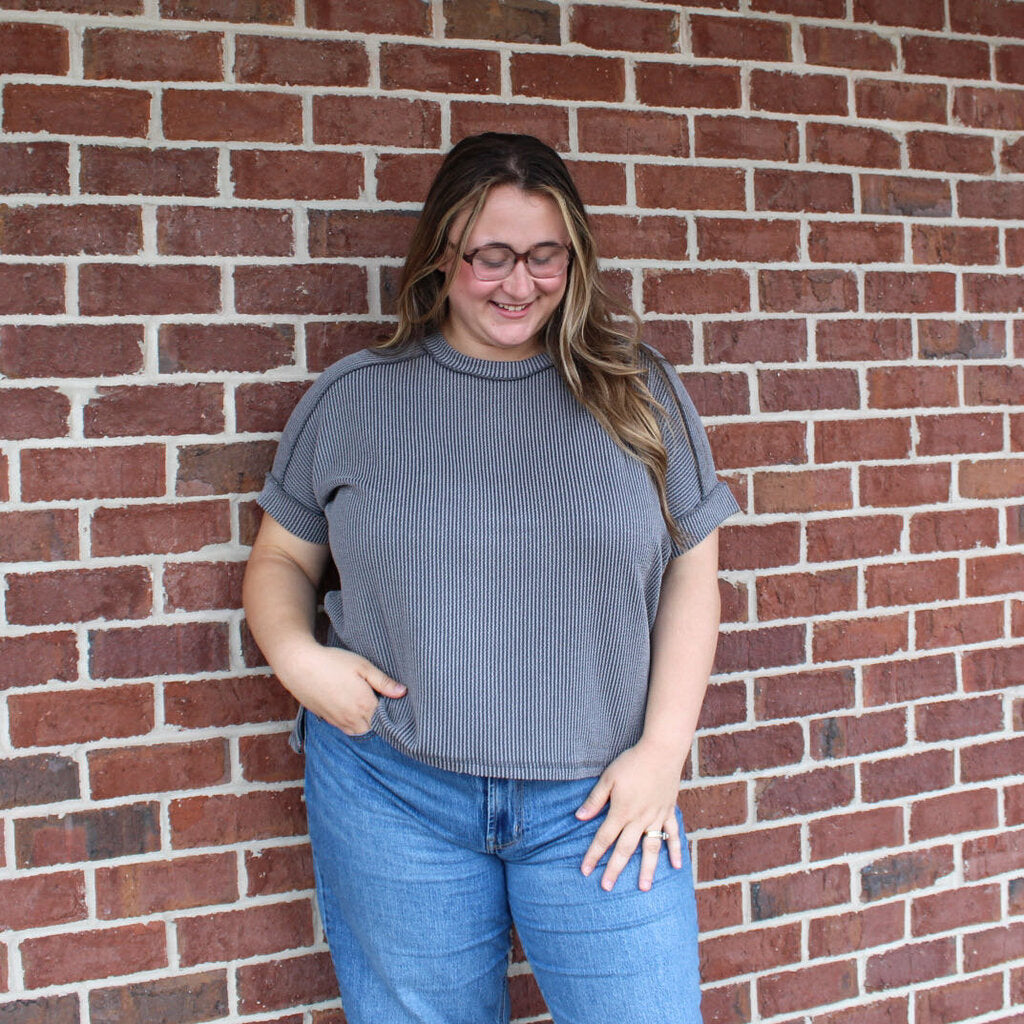 Grey Ribbed Top