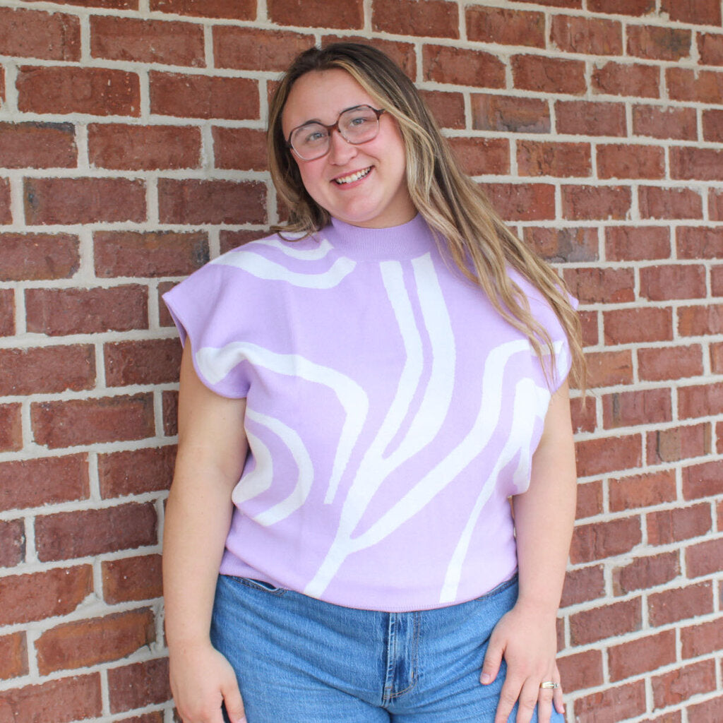 Lavender Swirl Mock Neck Top PLUS