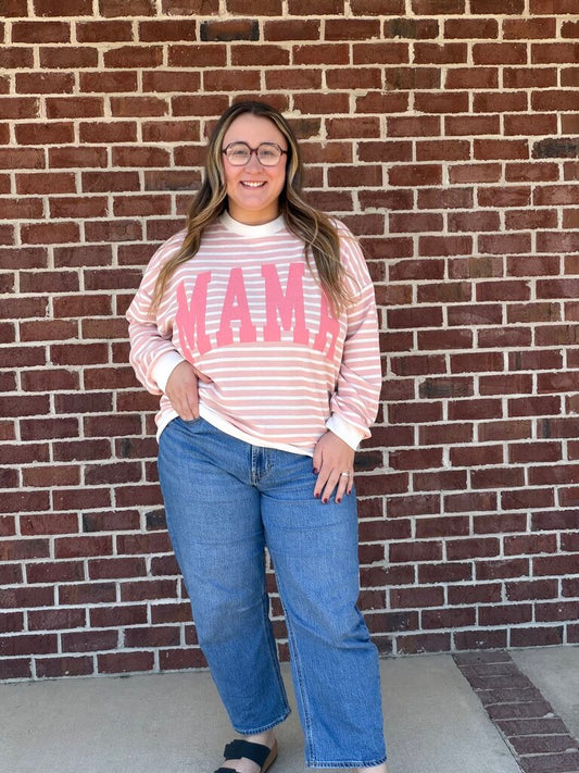 Pink Striped Mama Pullover
