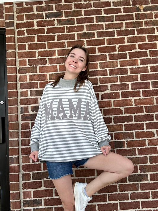 Mama Striped Mock Neck
