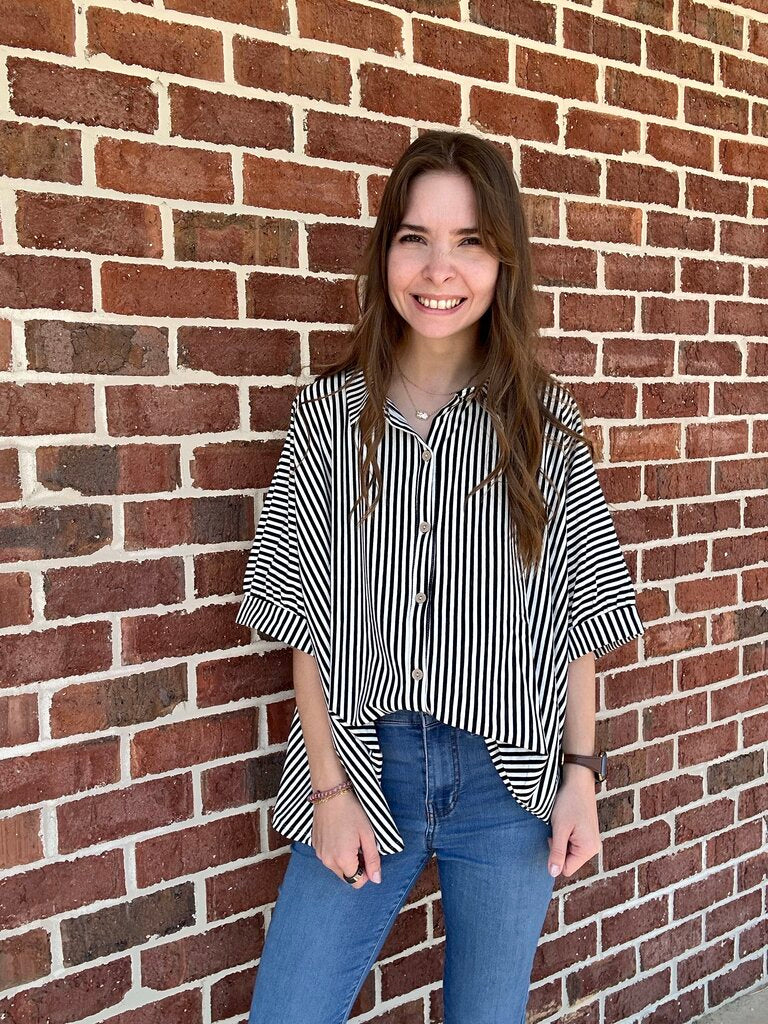 Stripe Button Down Knit Top