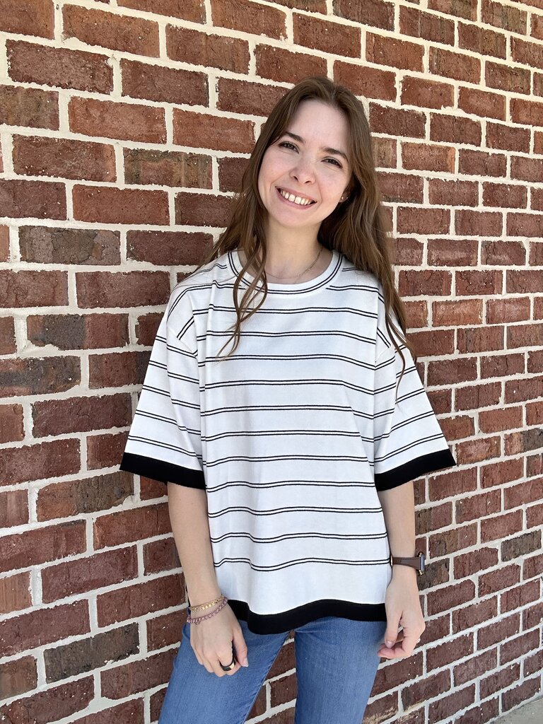 Stripe Short Sleeve Sweater