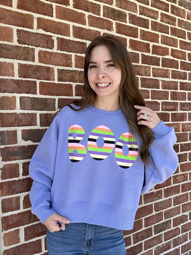 Striped Boo Crop Sweatshirt