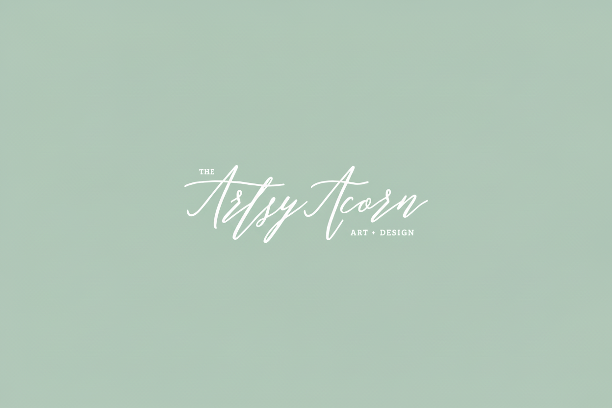 Logo of 'The Artsy Acorn' on a light green background